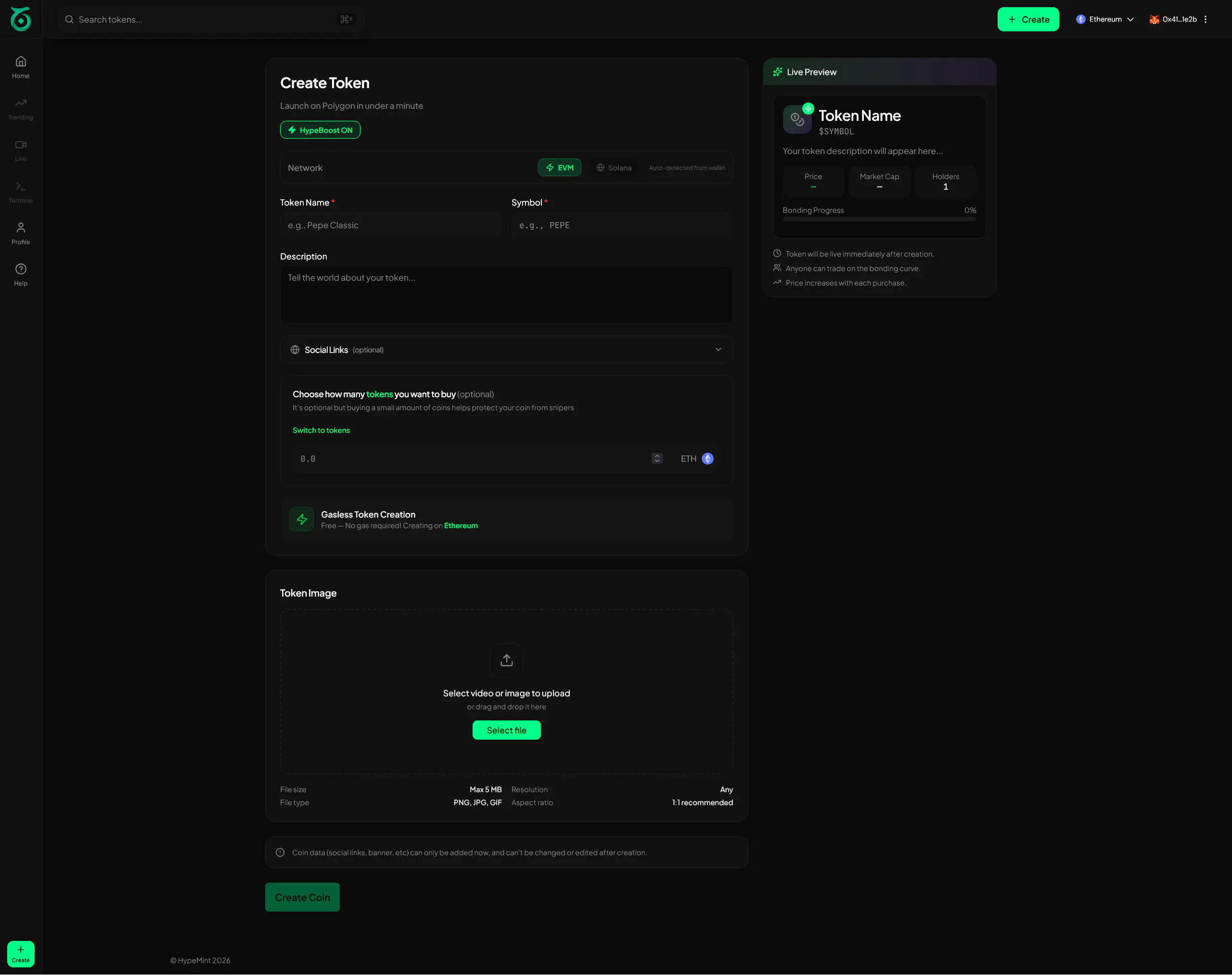 HypeMint - Create token page