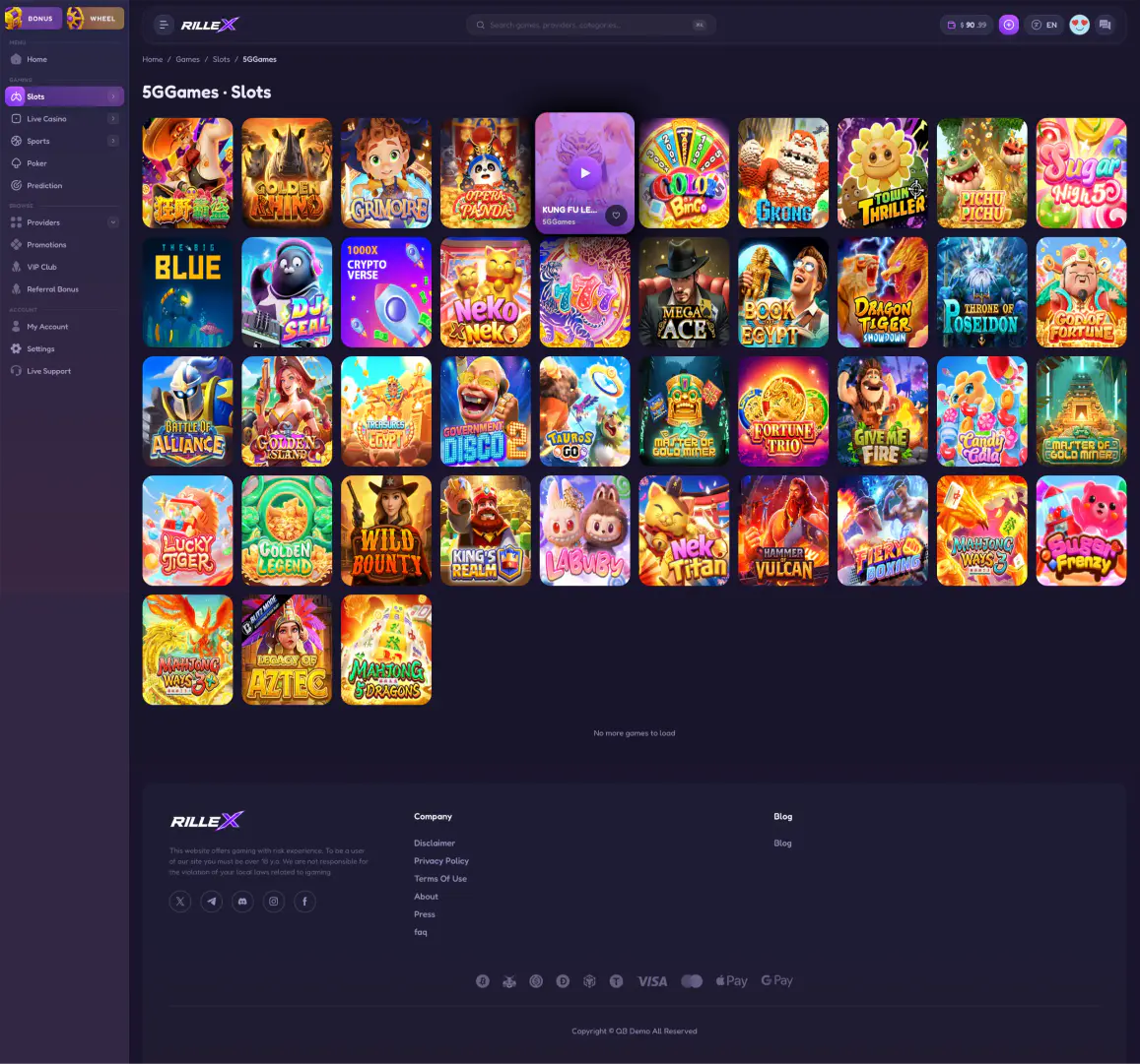 Rillex Casino slots page