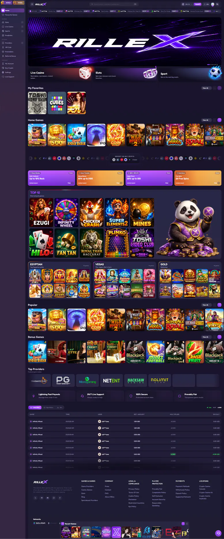 Rillex Casino home page